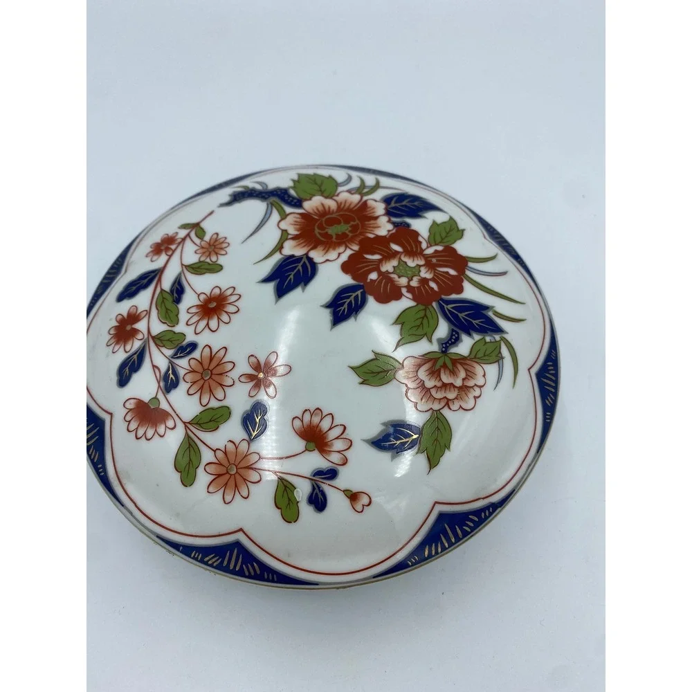 Vintage Artmark Japan Imari Floral Ceramic Trinket Jewelry Box 7